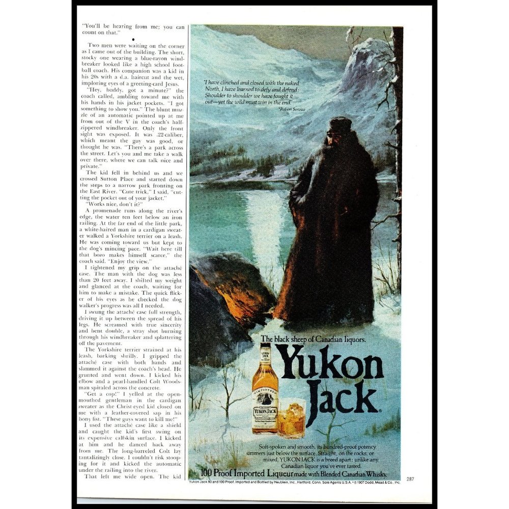 1978 Yukon Jack Canadian Whiskey Vintage Print Ad Painting Drawing Winter Art